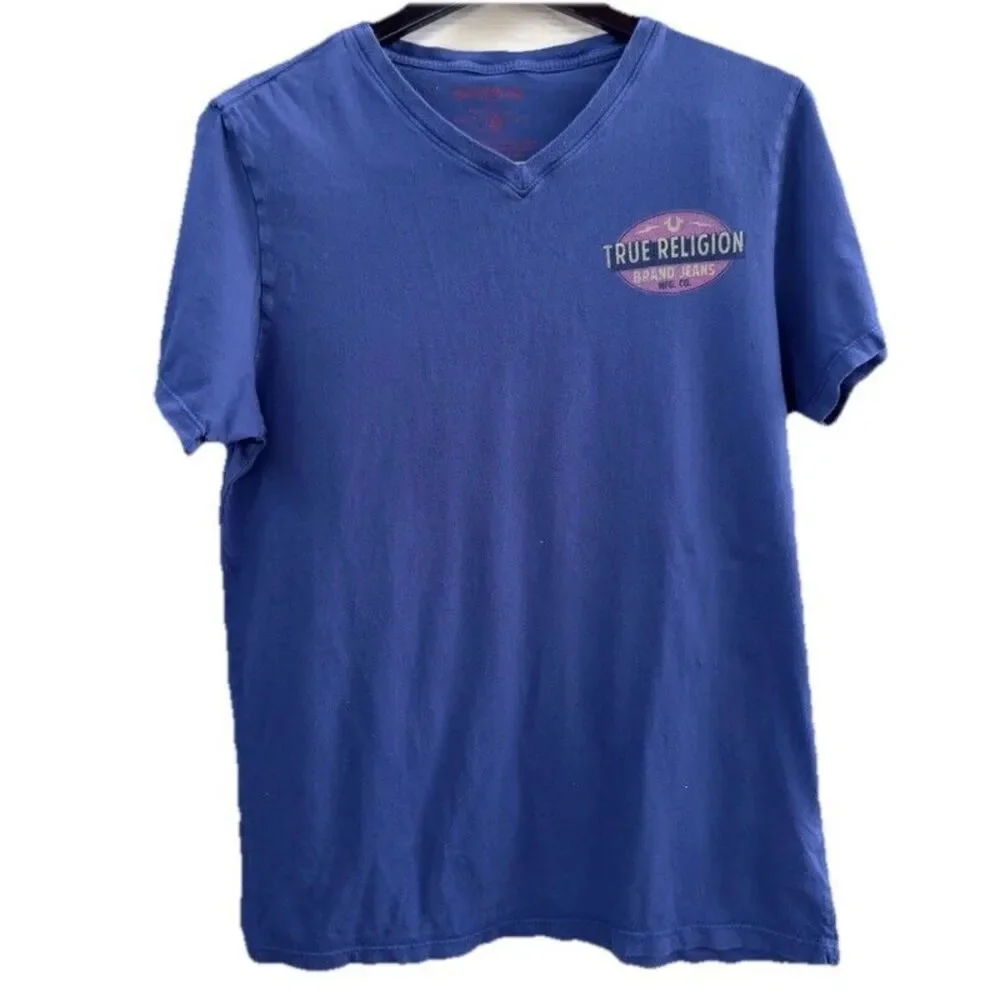 True Religion T Shirt Vintage World Tour Size M Blue‎ Red Yk2